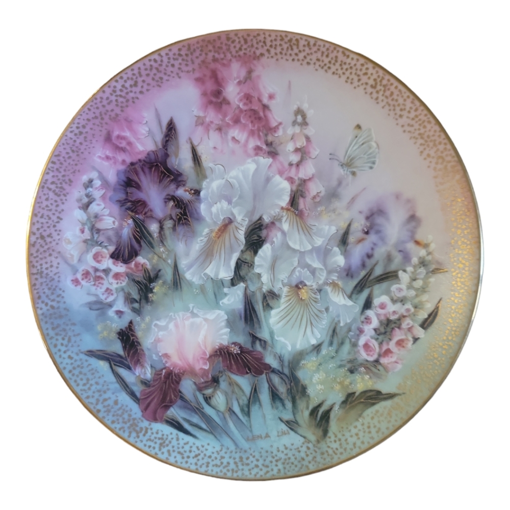 Vtg 91 Iris Quartet Lena Liu Butterfly Gold Accents Ceramic Plate 8.5"